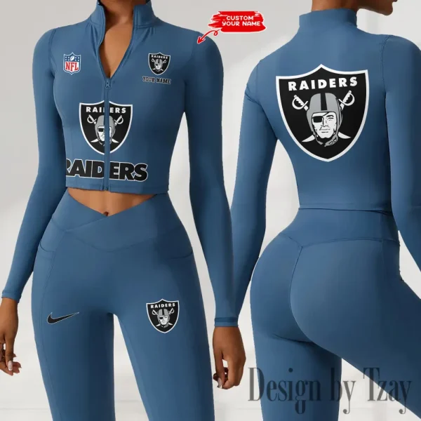 Las Vegas Raiders Zipper Sports Top Women Gym Long Sleeve for Fitness SPTZSTW049 - Image 2