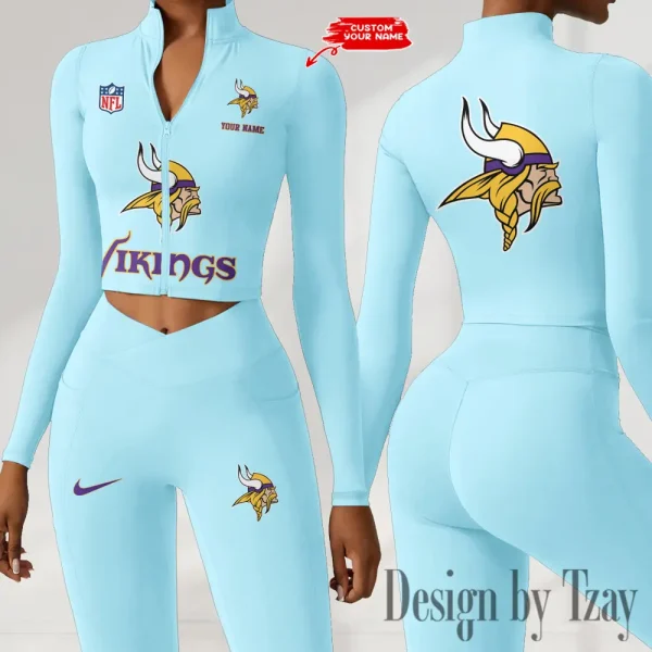 Minnesota Vikings Zipper Sports Top Women Gym Long Sleeve for Fitness SPTZSTW053 - Image 2