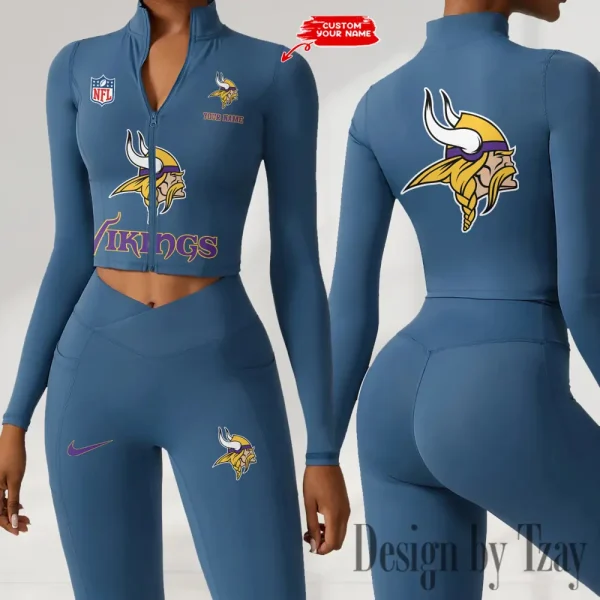 Minnesota Vikings Zipper Sports Top Women Gym Long Sleeve for Fitness SPTZSTW053 - Image 3