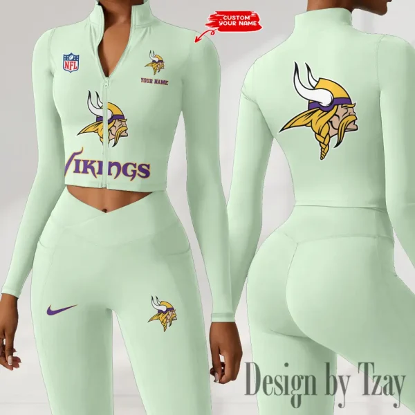 Minnesota Vikings Zipper Sports Top Women Gym Long Sleeve for Fitness SPTZSTW053 - Image 4
