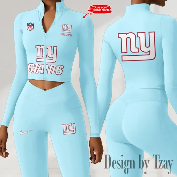 New York Giants Zipper Sports Top Women Gym Long Sleeve for Fitness SPTZSTW056 - Image 2