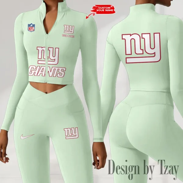 New York Giants Zipper Sports Top Women Gym Long Sleeve for Fitness SPTZSTW056 - Image 3
