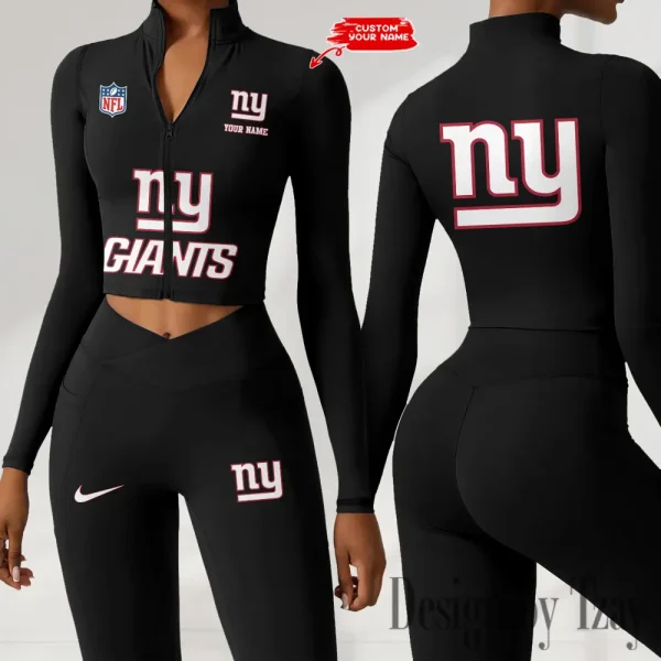 New York Giants Zipper Sports Top Women Gym Long Sleeve for Fitness SPTZSTW056