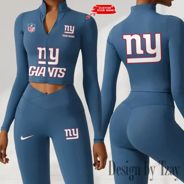 New York Giants Zipper Sports Top Women Gym Long Sleeve for Fitness SPTZSTW056 - Image 4