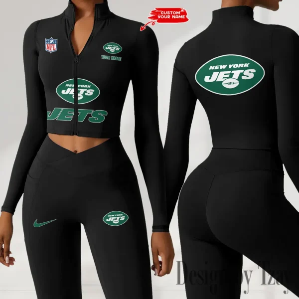 New York Jets Zipper Sports Top Women Gym Long Sleeve for Fitness SPTZSTW057 - Image 2