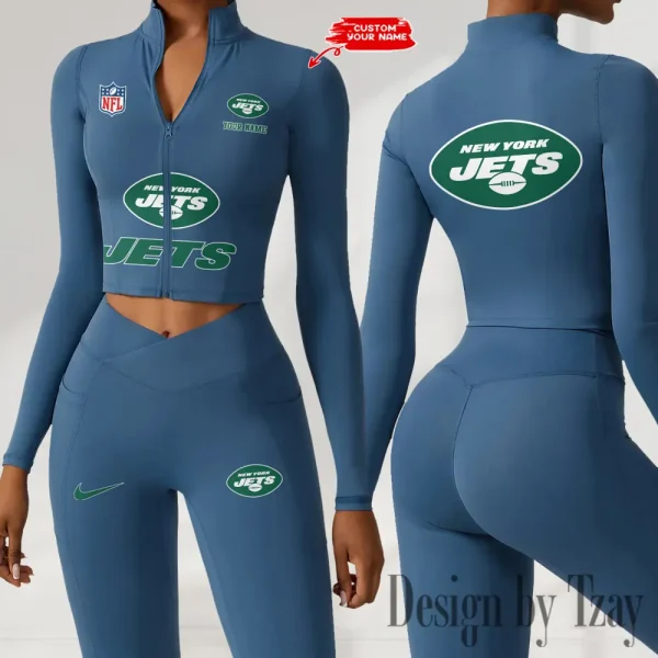 New York Jets Zipper Sports Top Women Gym Long Sleeve for Fitness SPTZSTW057 - Image 3
