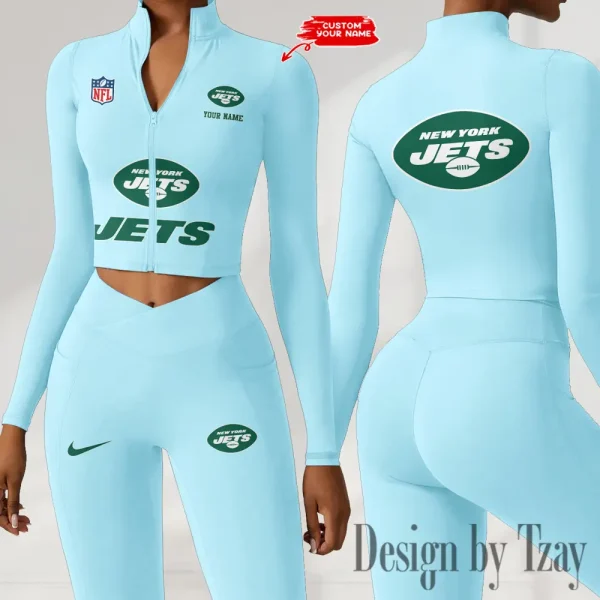 New York Jets Zipper Sports Top Women Gym Long Sleeve for Fitness SPTZSTW057 - Image 4
