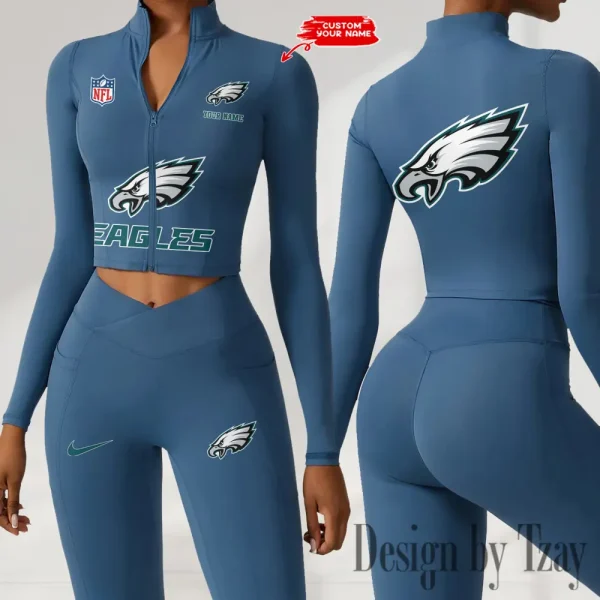 Philadelphia Eagles Zipper Sports Top Women Gym Long Sleeve for Fitness SPTZSTW058