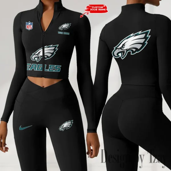 Philadelphia Eagles Zipper Sports Top Women Gym Long Sleeve for Fitness SPTZSTW058 - Image 2
