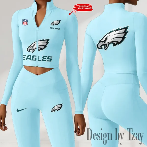 Philadelphia Eagles Zipper Sports Top Women Gym Long Sleeve for Fitness SPTZSTW058 - Image 3