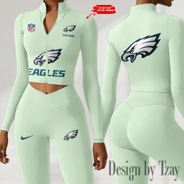 Philadelphia Eagles Zipper Sports Top Women Gym Long Sleeve for Fitness SPTZSTW058 - Image 4