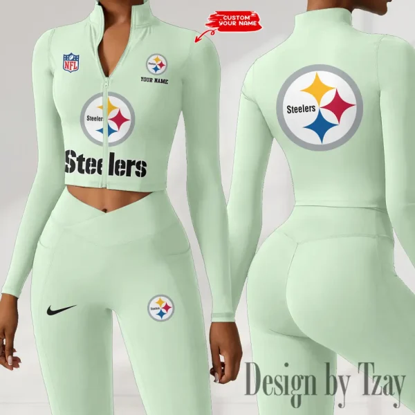 Pittsburgh Steelers Zipper Sports Top Women Gym Long Sleeve for Fitness SPTZSTW059 - Image 2