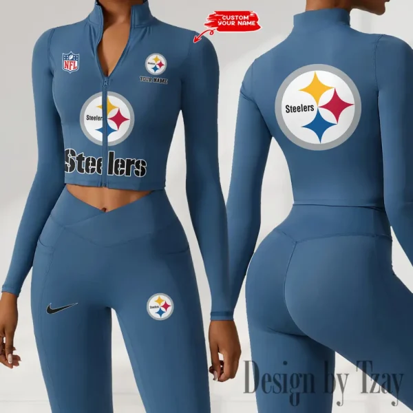 Pittsburgh Steelers Zipper Sports Top Women Gym Long Sleeve for Fitness SPTZSTW059 - Image 3