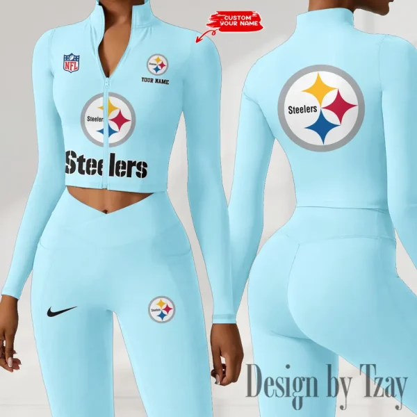 Pittsburgh Steelers Zipper Sports Top Women Gym Long Sleeve for Fitness SPTZSTW059 - Image 4