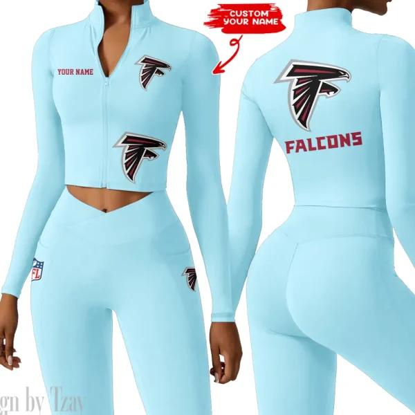 Atlanta Falcons Zipper Sports Top Women Gym Long Sleeve for Fitness SPTZSTW066 - Image 2