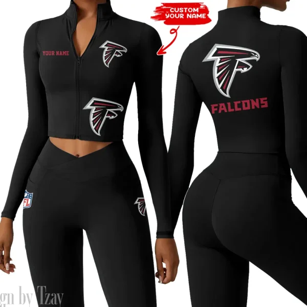 Atlanta Falcons Zipper Sports Top Women Gym Long Sleeve for Fitness SPTZSTW066 - Image 3
