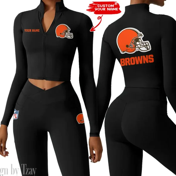 Cleveland Browns Zipper Sports Top Women Gym Long Sleeve for Fitness SPTZSTW072 - Image 2