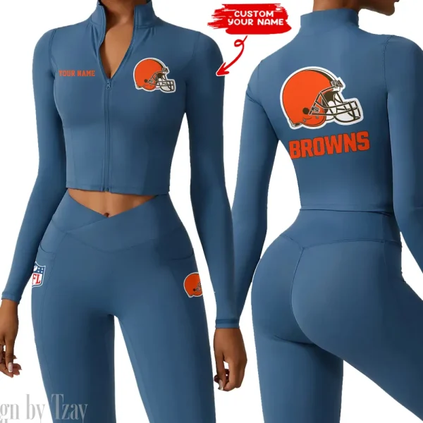 Cleveland Browns Zipper Sports Top Women Gym Long Sleeve for Fitness SPTZSTW072 - Image 3