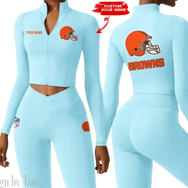 Cleveland Browns Zipper Sports Top Women Gym Long Sleeve for Fitness SPTZSTW072