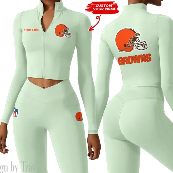Cleveland Browns Zipper Sports Top Women Gym Long Sleeve for Fitness SPTZSTW072 - Image 4
