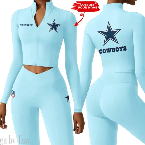 Dallas Cowboys Zipper Sports Top Women Gym Long Sleeve for Fitness SPTZSTW073 - Image 3
