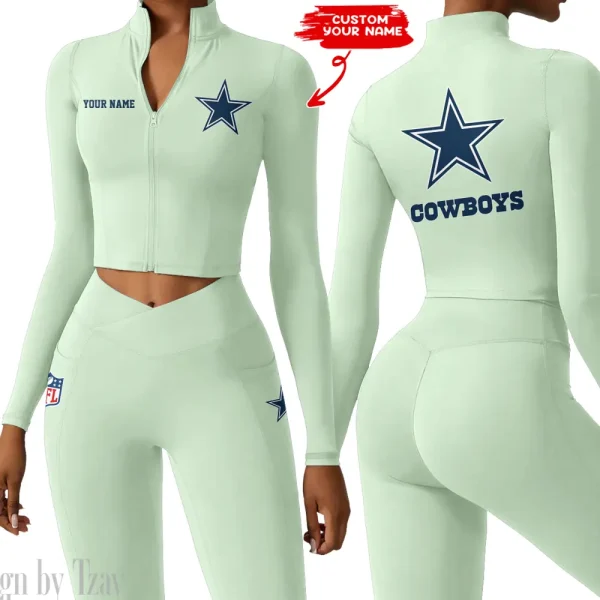 Dallas Cowboys Zipper Sports Top Women Gym Long Sleeve for Fitness SPTZSTW073 - Image 4