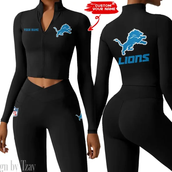 Detroit Lions Zipper Sports Top Women Gym Long Sleeve for Fitness SPTZSTW075 - Image 2
