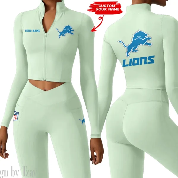 Detroit Lions Zipper Sports Top Women Gym Long Sleeve for Fitness SPTZSTW075 - Image 4