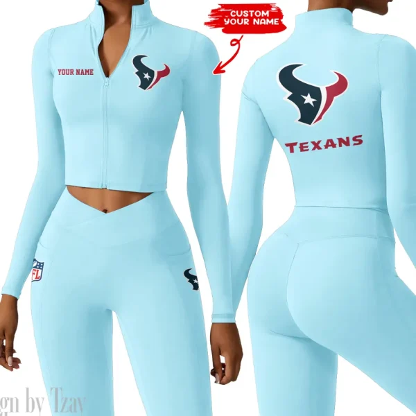 Houston Texans Zipper Sports Top Women Gym Long Sleeve for Fitness SPTZSTW077 - Image 3