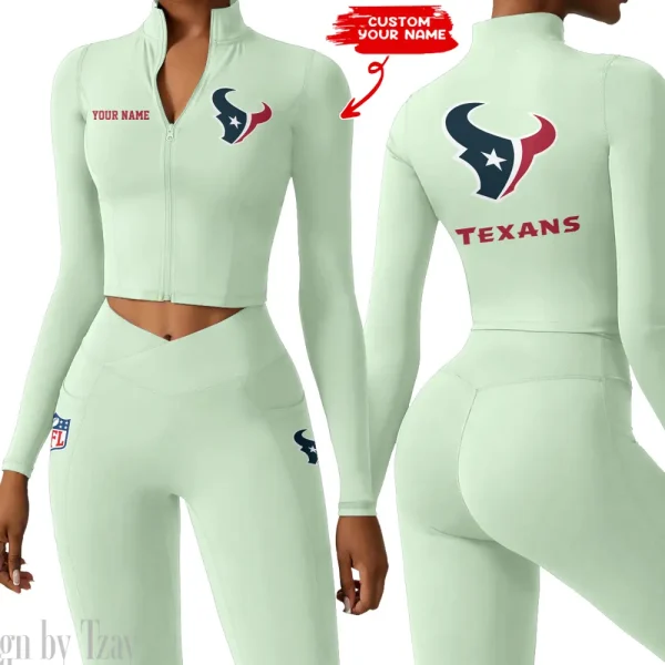 Houston Texans Zipper Sports Top Women Gym Long Sleeve for Fitness SPTZSTW077 - Image 4