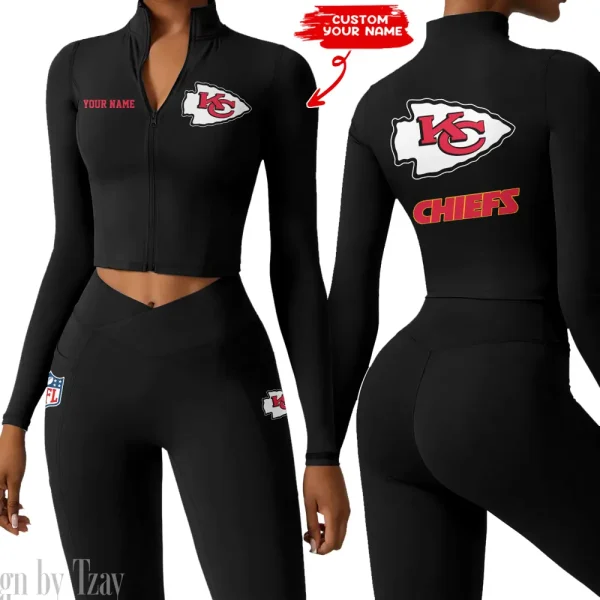 Kansas City Chiefs Zipper Sports Top Women Gym Long Sleeve for Fitness SPTZSTW080