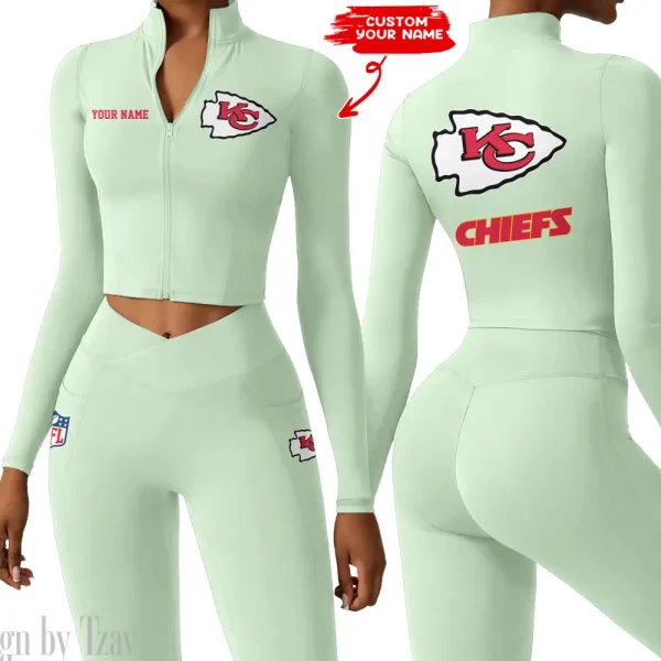 Kansas City Chiefs Zipper Sports Top Women Gym Long Sleeve for Fitness SPTZSTW080 - Image 2