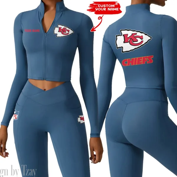 Kansas City Chiefs Zipper Sports Top Women Gym Long Sleeve for Fitness SPTZSTW080 - Image 4