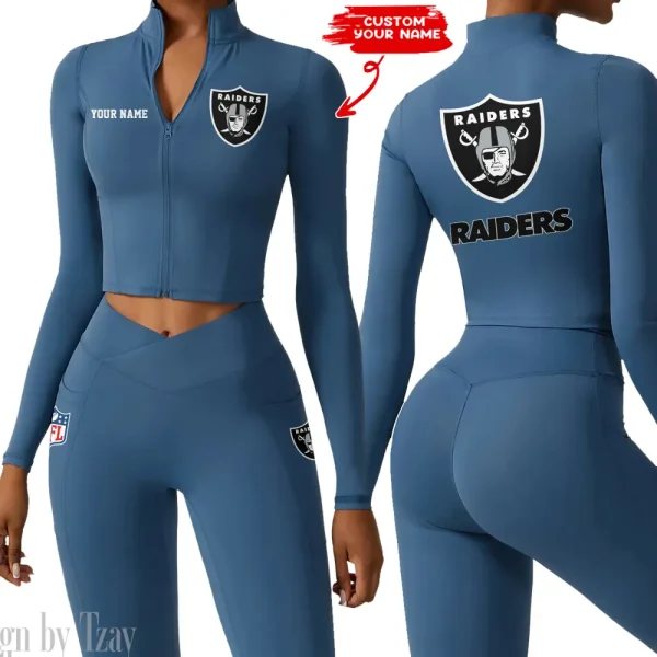 Las Vegas Raiders Zipper Sports Top Women Gym Long Sleeve for Fitness SPTZSTW081 - Image 2