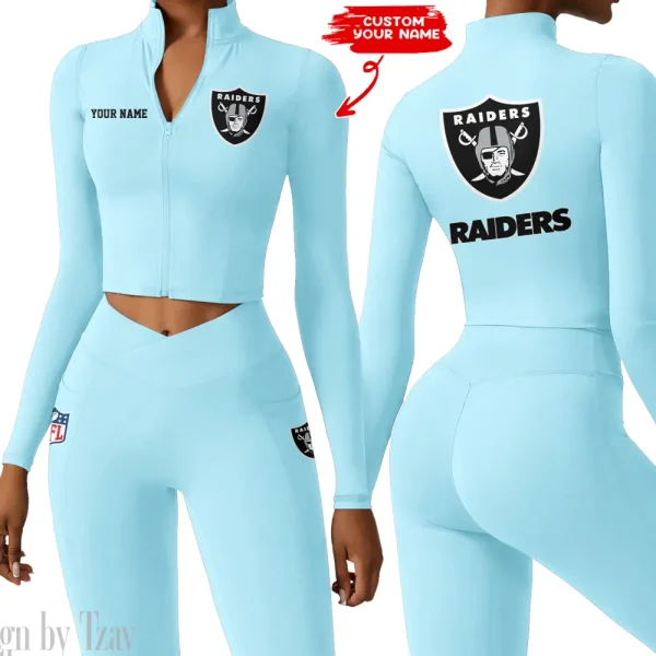 Las Vegas Raiders Zipper Sports Top Women Gym Long Sleeve for Fitness SPTZSTW081 - Image 3