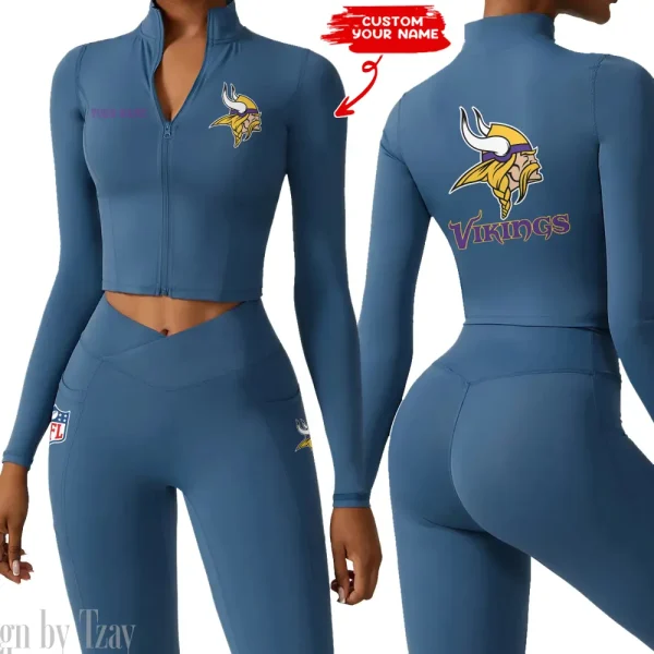 Minnesota Vikings Zipper Sports Top Women Gym Long Sleeve for Fitness SPTZSTW085 - Image 2