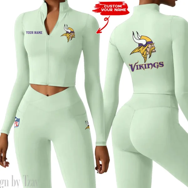 Minnesota Vikings Zipper Sports Top Women Gym Long Sleeve for Fitness SPTZSTW085 - Image 4