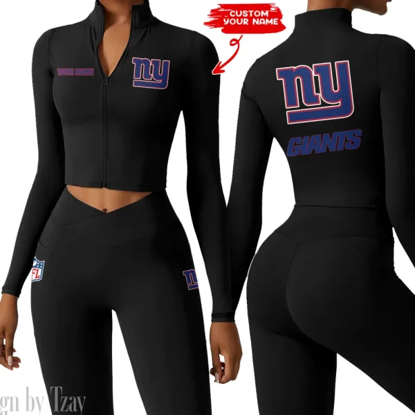 New York Giants Zipper Sports Top Women Gym Long Sleeve for Fitness SPTZSTW088 - Image 2