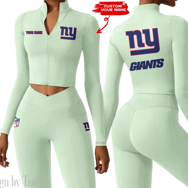 New York Giants Zipper Sports Top Women Gym Long Sleeve for Fitness SPTZSTW088 - Image 3