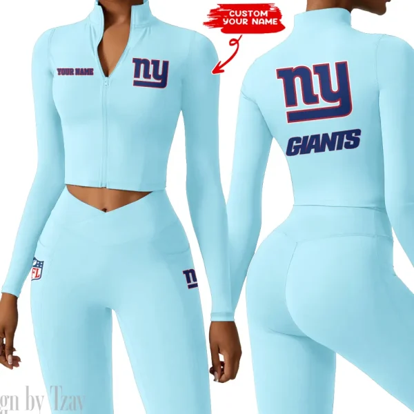 New York Giants Zipper Sports Top Women Gym Long Sleeve for Fitness SPTZSTW088 - Image 4