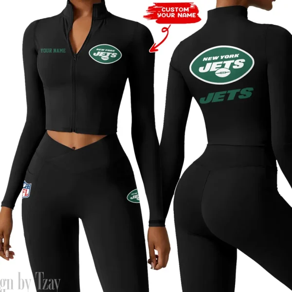 New York Jets Zipper Sports Top Women Gym Long Sleeve for Fitness SPTZSTW089 - Image 2