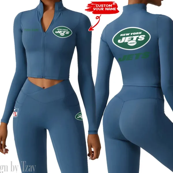 New York Jets Zipper Sports Top Women Gym Long Sleeve for Fitness SPTZSTW089 - Image 3