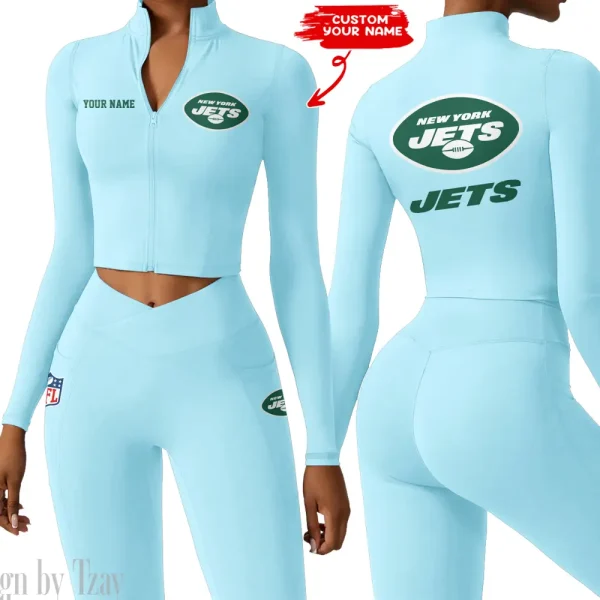 New York Jets Zipper Sports Top Women Gym Long Sleeve for Fitness SPTZSTW089 - Image 4