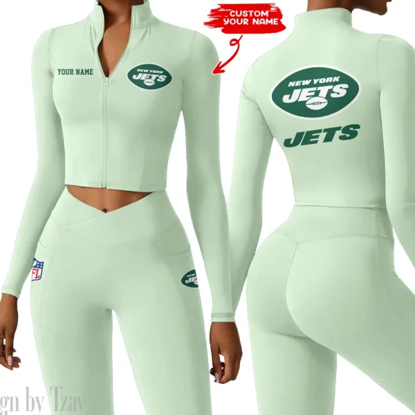 New York Jets Zipper Sports Top Women Gym Long Sleeve for Fitness SPTZSTW089