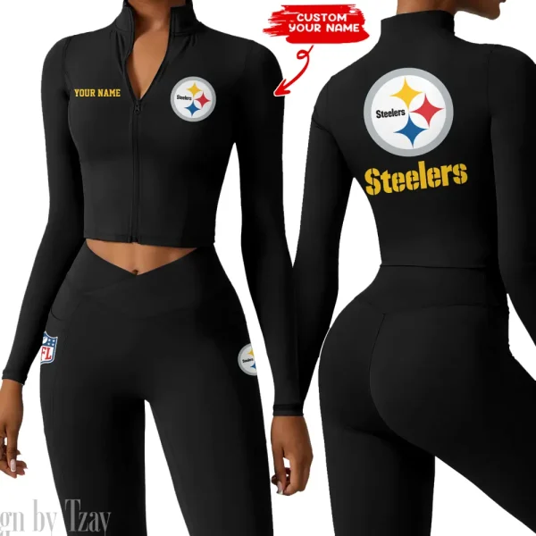 Pittsburgh Steelers Zipper Sports Top Women Gym Long Sleeve for Fitness SPTZSTW091