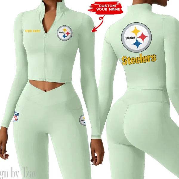 Pittsburgh Steelers Zipper Sports Top Women Gym Long Sleeve for Fitness SPTZSTW091 - Image 2
