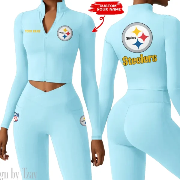 Pittsburgh Steelers Zipper Sports Top Women Gym Long Sleeve for Fitness SPTZSTW091 - Image 3