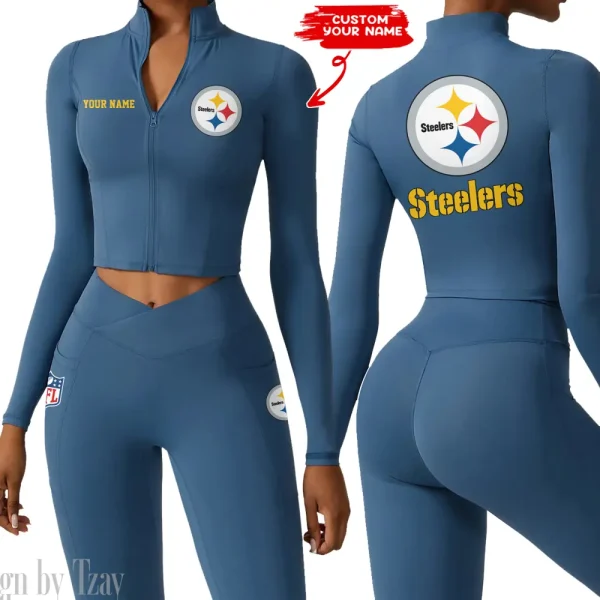 Pittsburgh Steelers Zipper Sports Top Women Gym Long Sleeve for Fitness SPTZSTW091 - Image 4