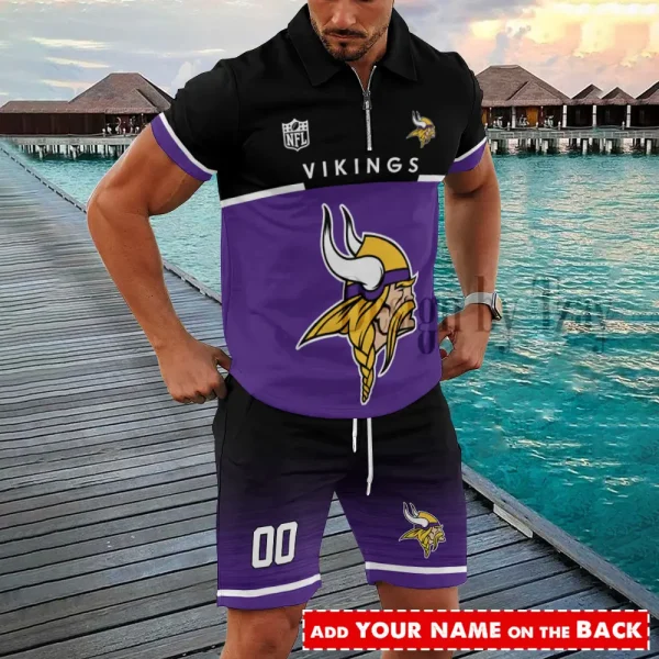 Minnesota Vikings New2025 Quarter Zip Polo and Short AZPLZ514