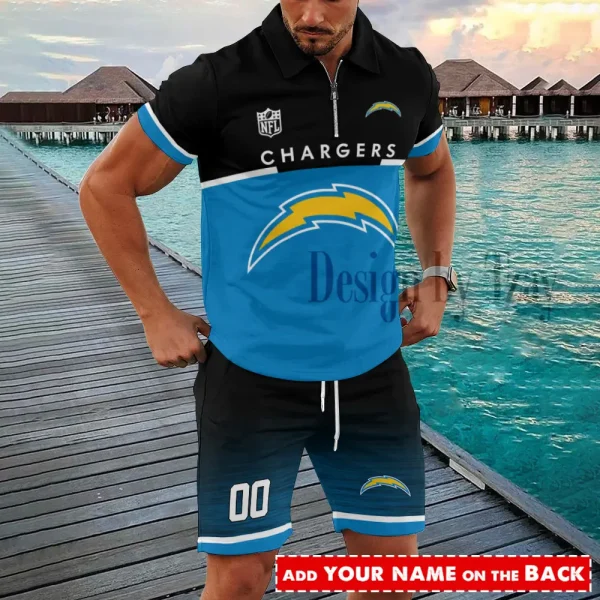 Los Angeles Chargers New2025 Quarter Zip Polo and Short AZPLZ516